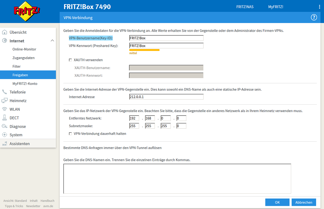 FRITZ!Box: VPN-Konfiguration