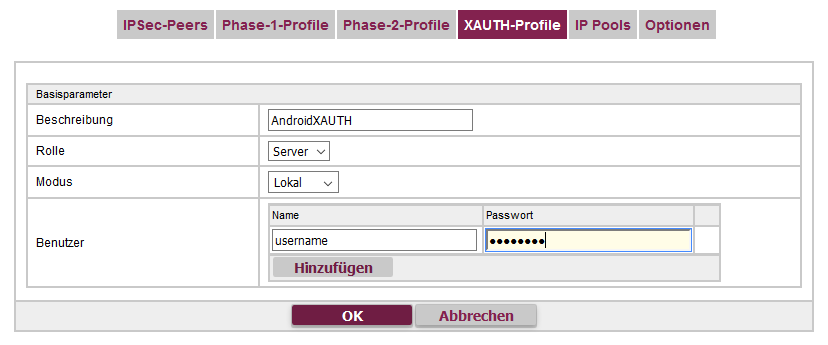 Anlegen des XAuth Profils
