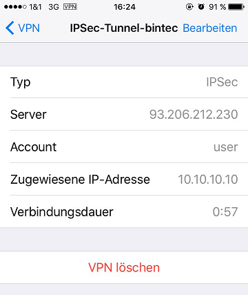 iPhone 7: aktive VPN-IPSec-Verbindung